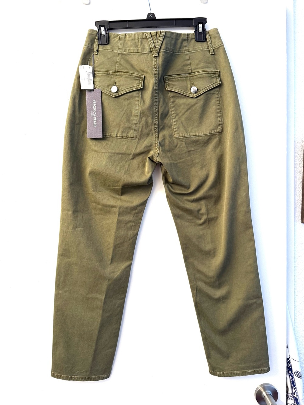Veronica Beard Olive Green Jeans with Navy Logo Hangta. Arya Cargo Straight Leg